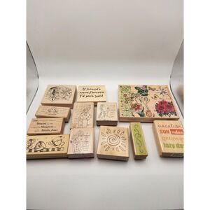 Stampin Up Stamps Happen Mixed Wood Rubber Stamp Lot 11pc Floral Quotes